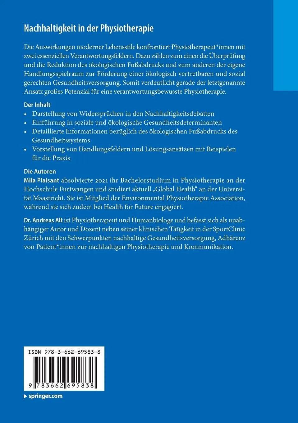 Rückseite: 9783662695838 | Nachhaltigkeit in der Physiotherapie | Mögliche Handlungsfelder | Buch