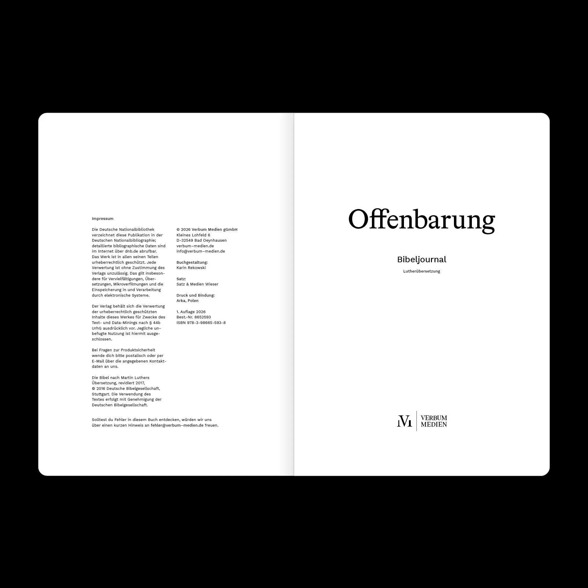 Bild: 9783986655938 | Offenbarung (Bibeljournal) | Verbum Medien | Taschenbuch | 88 S.