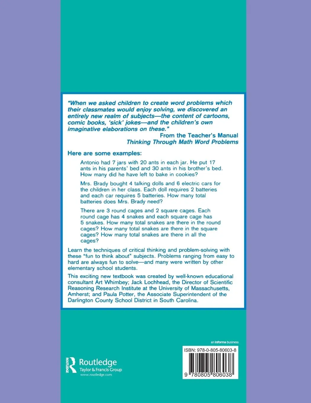 Rückseite: 9780805806038 | Thinking Through Math Word Problems | Art Whimbey (u. a.) | Buch