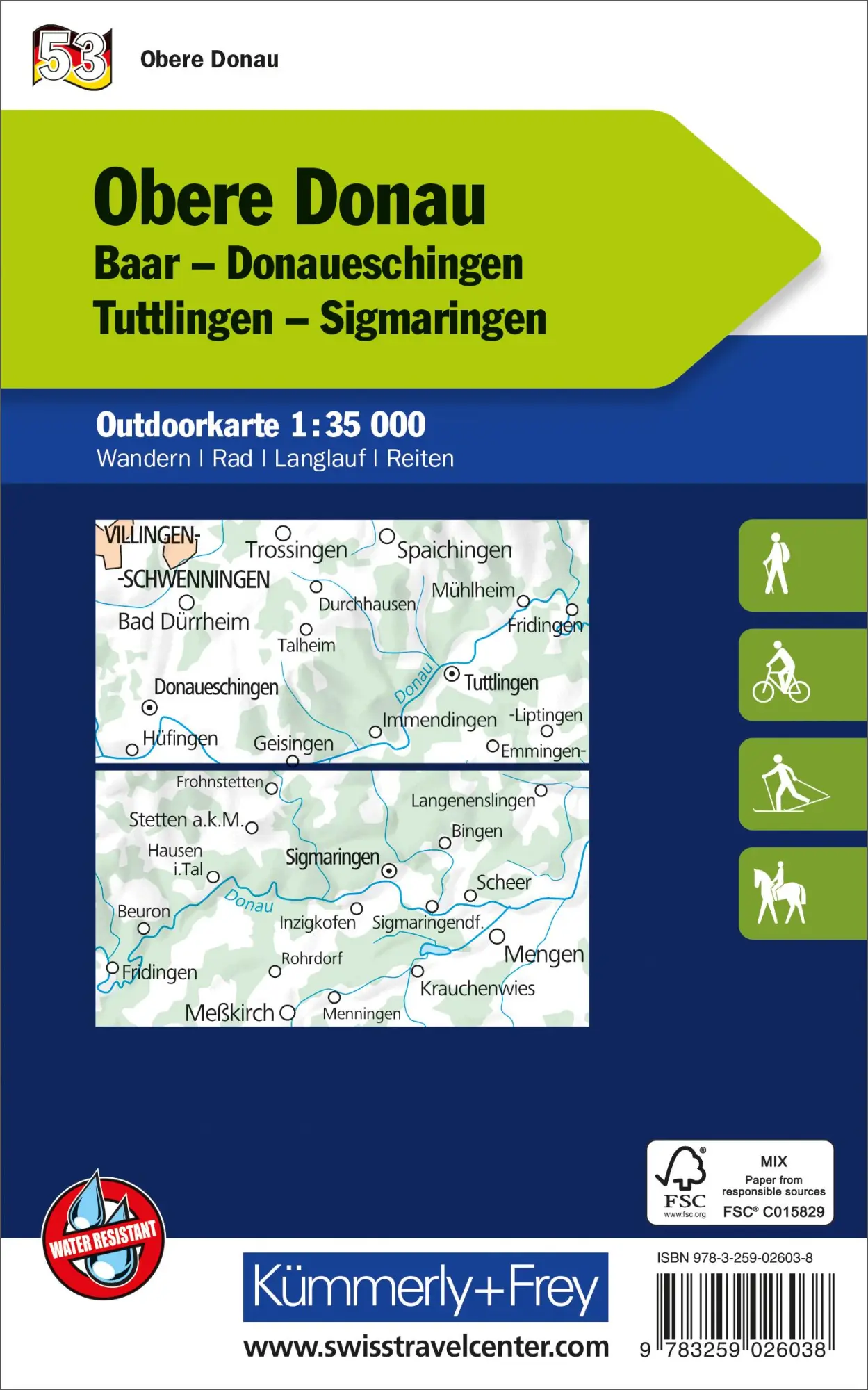 Rückseite: 9783259026038 | Kümmerly+Frey Outdoorkarte Deutschland 53 Obere Donau 1:35.000 | AG
