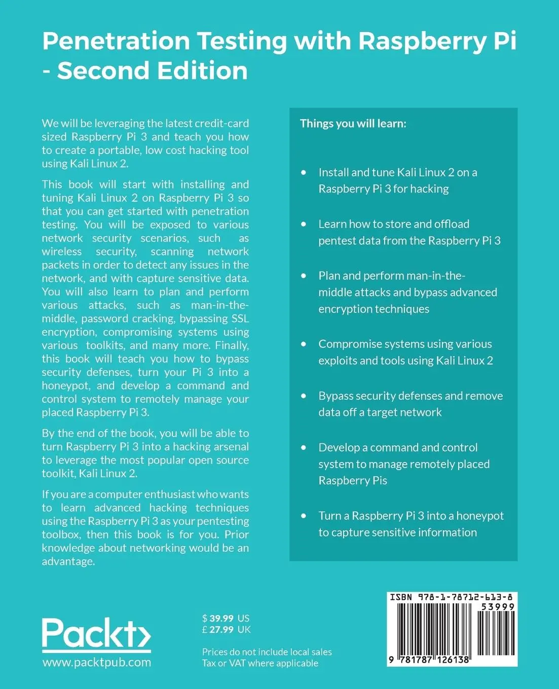 Rückseite: 9781787126138 | Penetration Testing with Raspberry Pi - Second Edition | Taschenbuch