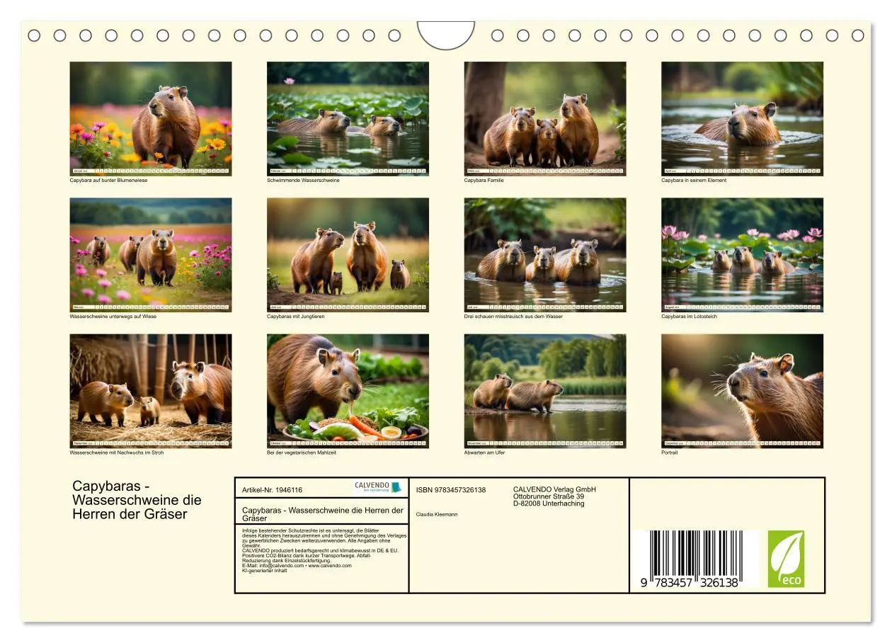 Bild: 9783457326138 | Capybaras - Wasserschweine die Herren der Gräser (Wandkalender 2026...