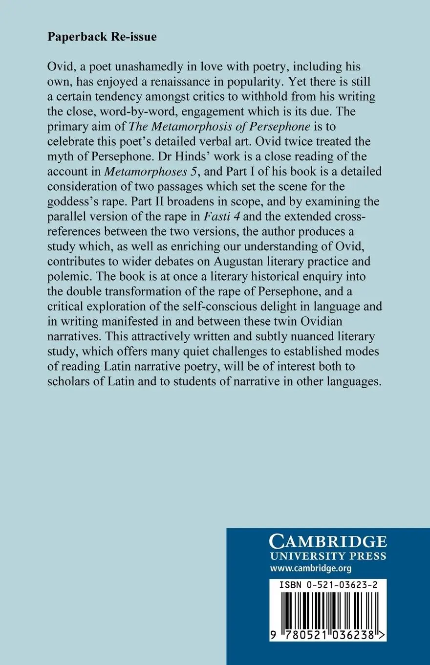 Rückseite: 9780521036238 | The Metamorphosis of Persephone | Ovid and the Self-Conscious Muse