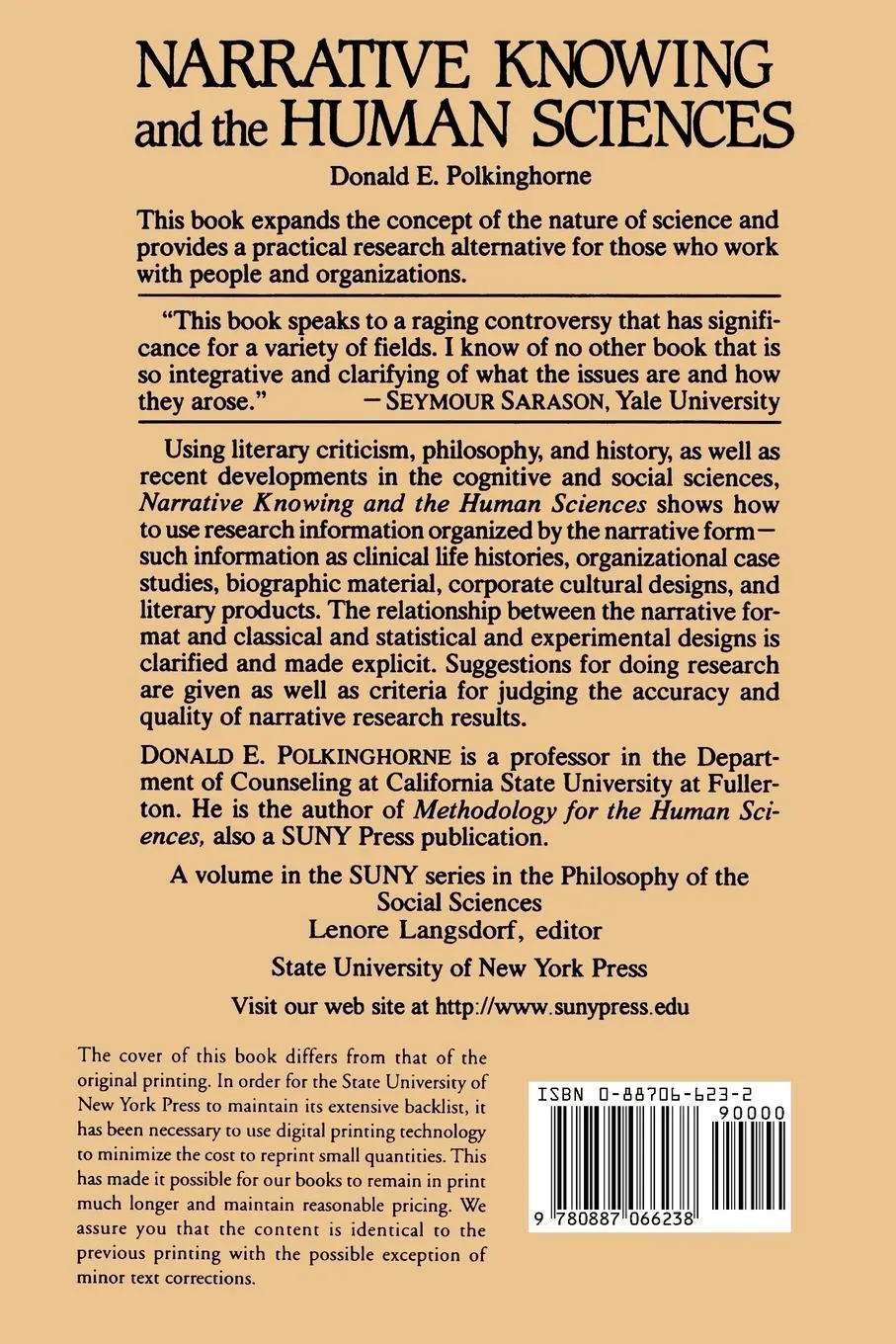 Rückseite: 9780887066238 | Narrative Knowing and the Human Sciences | Donald E. Polkinghorne