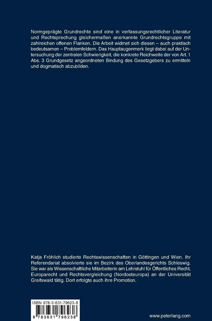 Rückseite: 9783631796238 | Normgeprägte Grundrechte | Katja Fröhlich | Buch | Gebunden | Deutsch