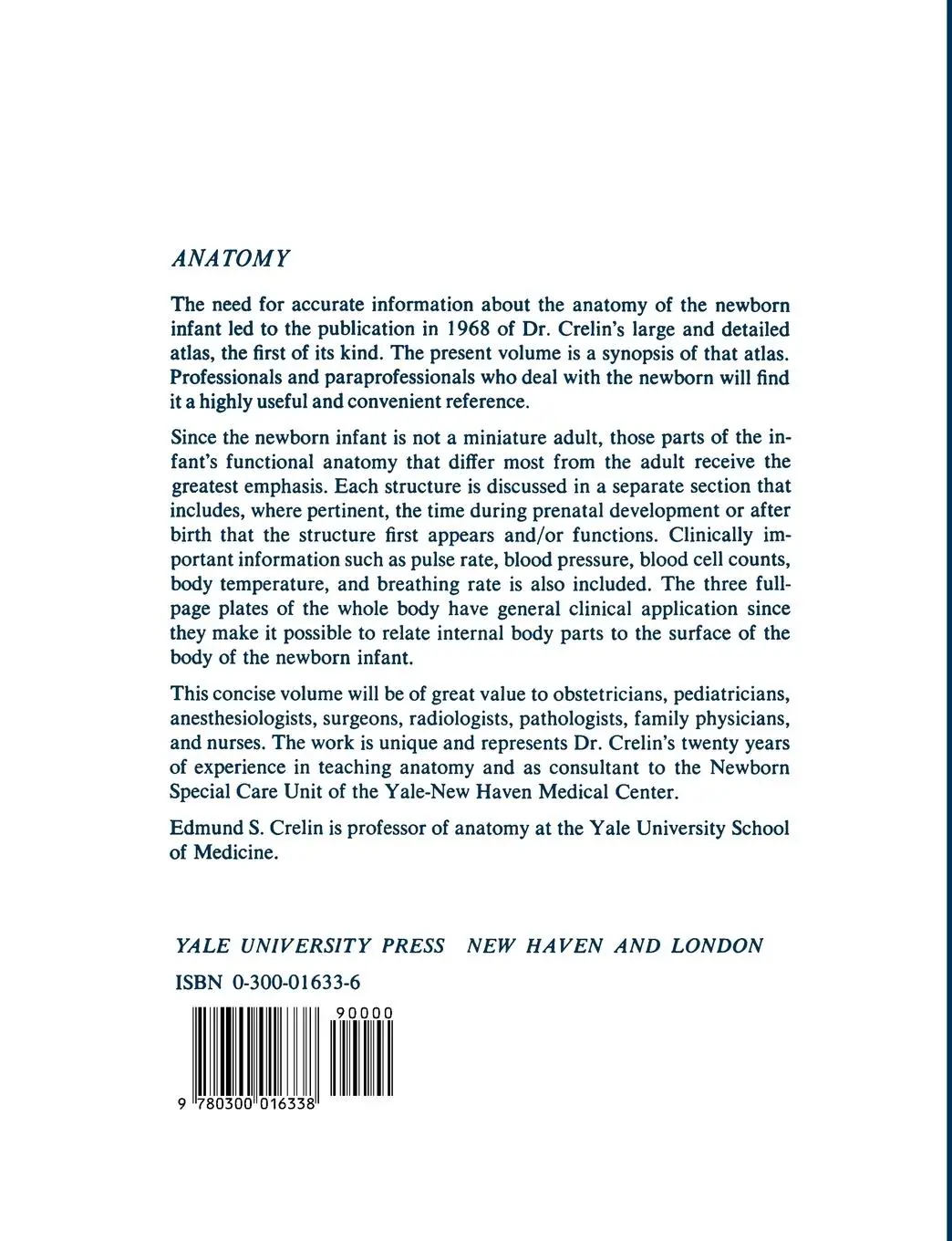 Rückseite: 9780300016338 | Functional Anatomy of the Newborn | Edmund S. Crelin | Taschenbuch