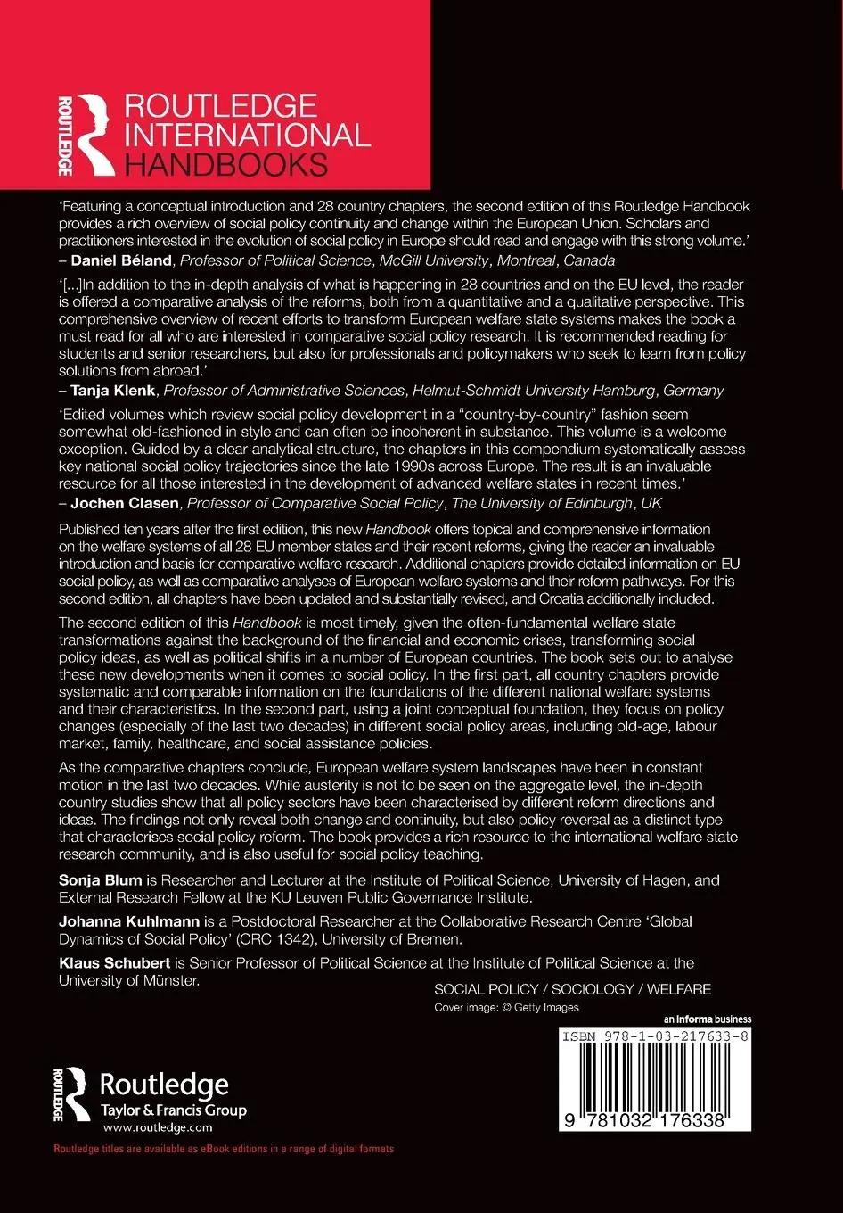 Rückseite: 9781032176338 | Routledge Handbook of European Welfare Systems | Sonja Blum (u. a.)