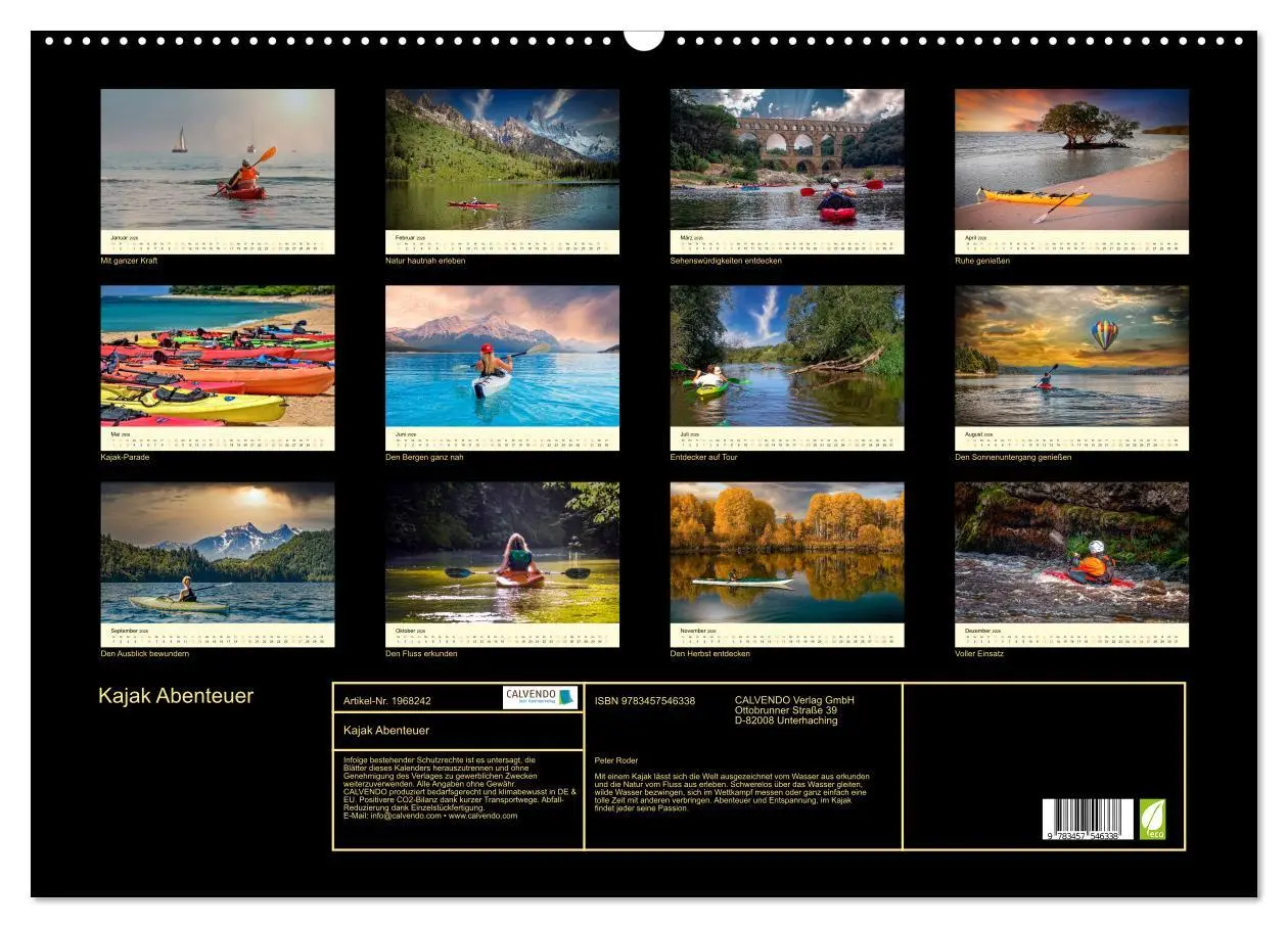 Bild: 9783457546338 | Kajak Abenteuer (Wandkalender 2026 DIN A2 quer), CALVENDO...