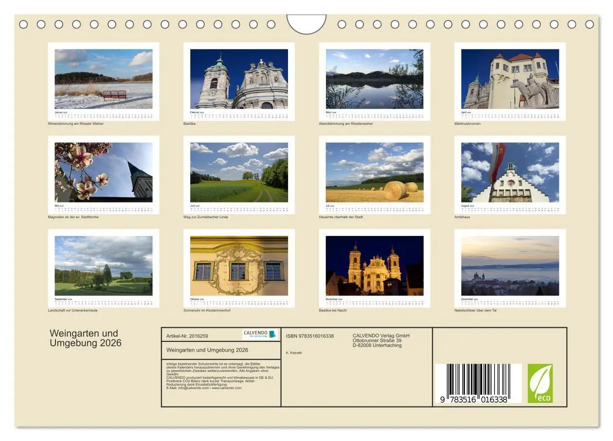 Bild: 9783516016338 | Weingarten und Umgebung 2026 (Wandkalender 2026 DIN A4 quer),...