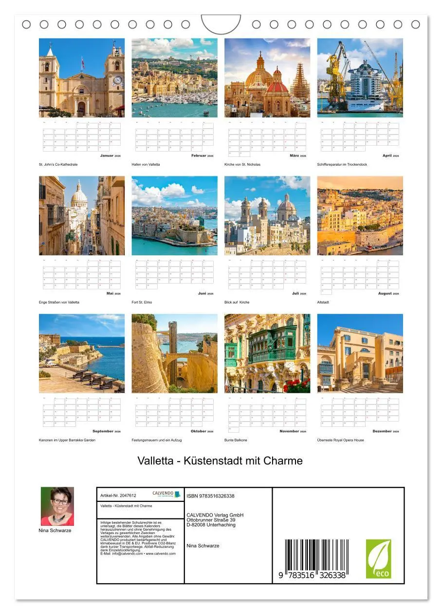 Bild: 9783516326338 | Valletta - Küstenstadt mit Charme (Wandkalender 2026 DIN A4 hoch),...
