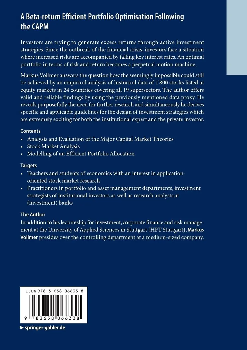 Rückseite: 9783658066338 | A Beta-return Efficient Portfolio Optimisation Following the CAPM