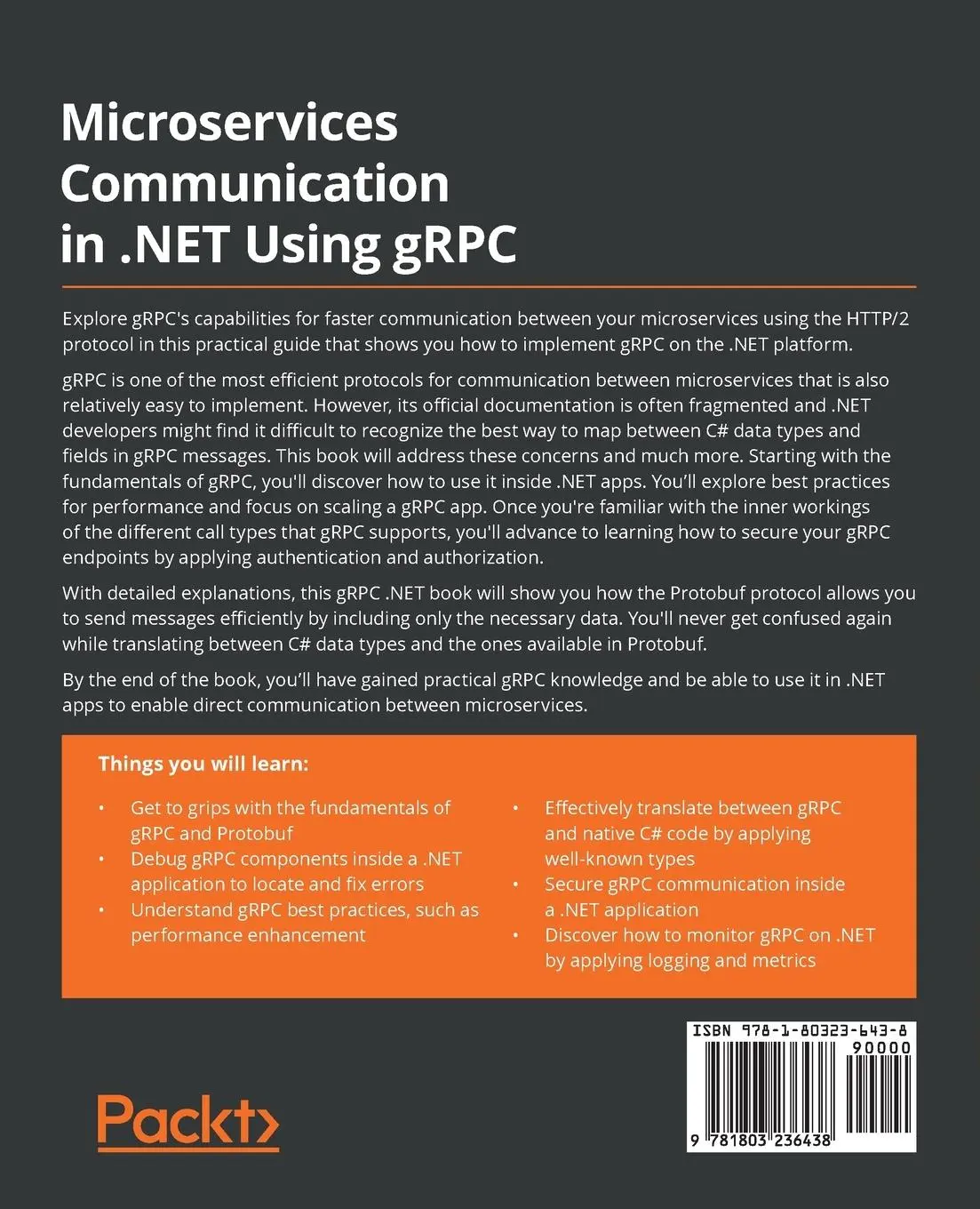 Rückseite: 9781803236438 | Microservices Communication in .NET Using gRPC | Fiodar Sazanavets