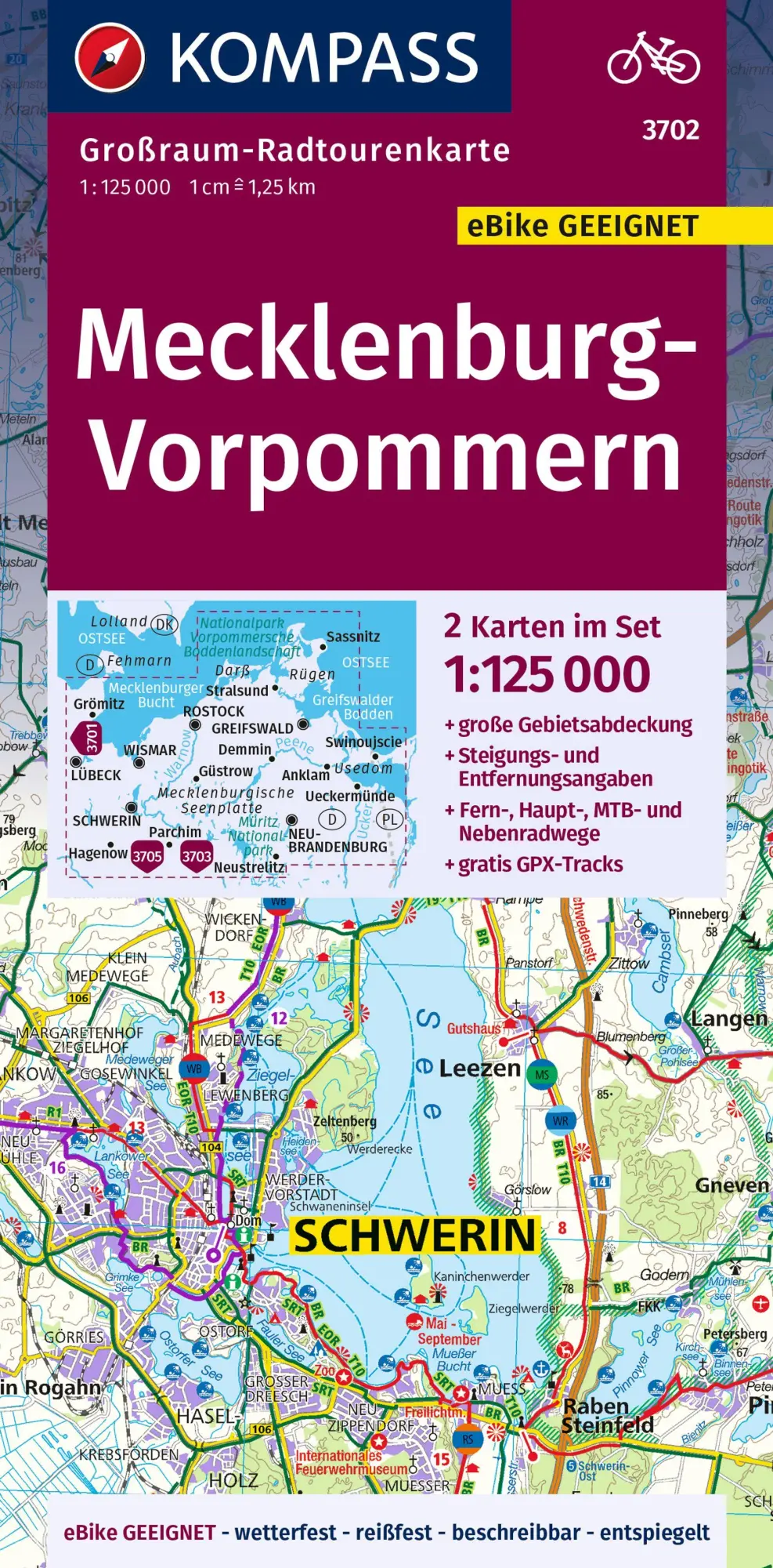 Cover: 9783991216438 | KOMPASS Großraum-Radtourenkarte 3702 Mecklenburg-Vorpommern 1:125.000
