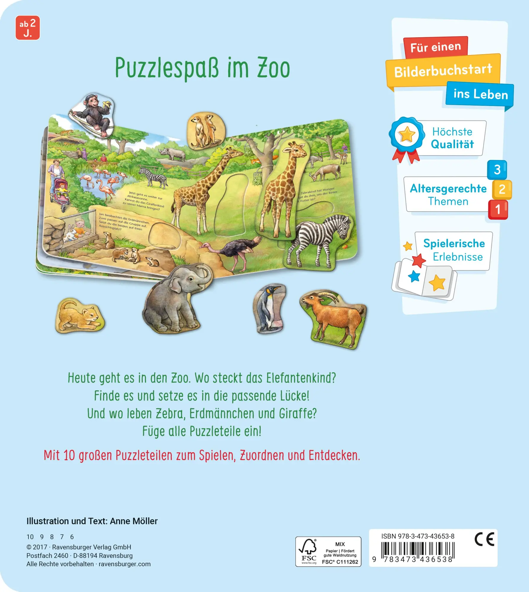 Rückseite: 9783473436538 | Mein großes Puzzle-Spielbuch Zoo | Anne Möller | Buch | 12 S. | 2017