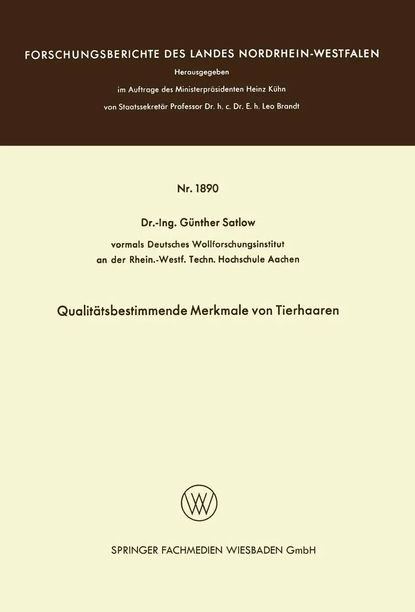 Cover: 9783663066538 | Qualitätsbestimmende Merkmale von Tierhaaren | Günther Satlow | Buch