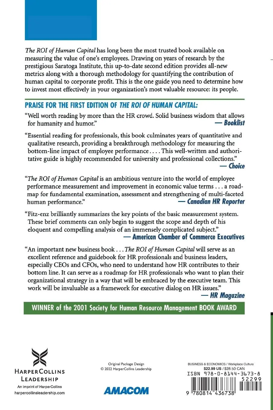 Rückseite: 9780814436738 | The ROI of Human Capital | Jac Fitz-Enz | Taschenbuch | Englisch