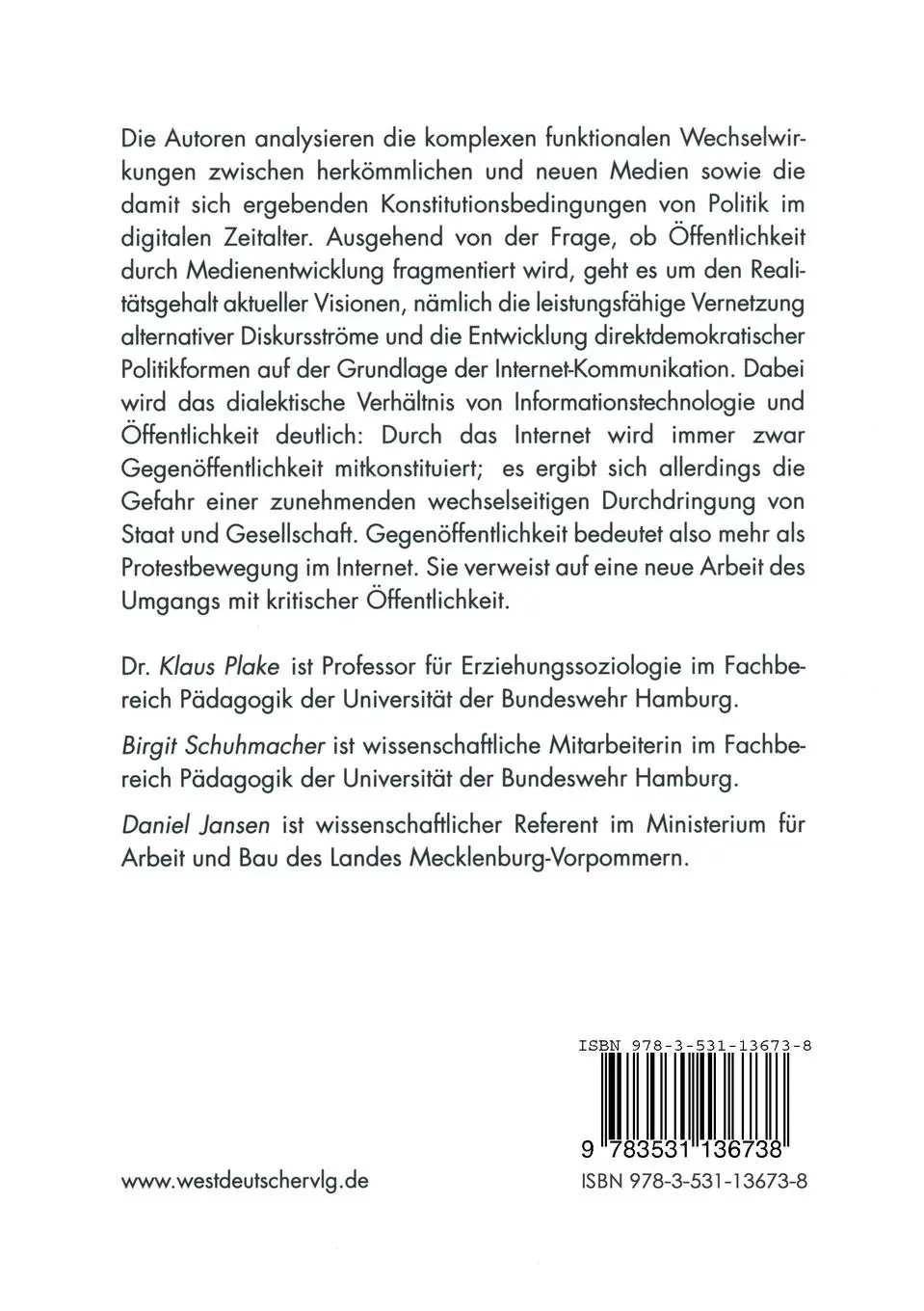Rückseite: 9783531136738 | Öffentlichkeit und Gegenöffentlichkeit im Internet | Plake (u. a.)