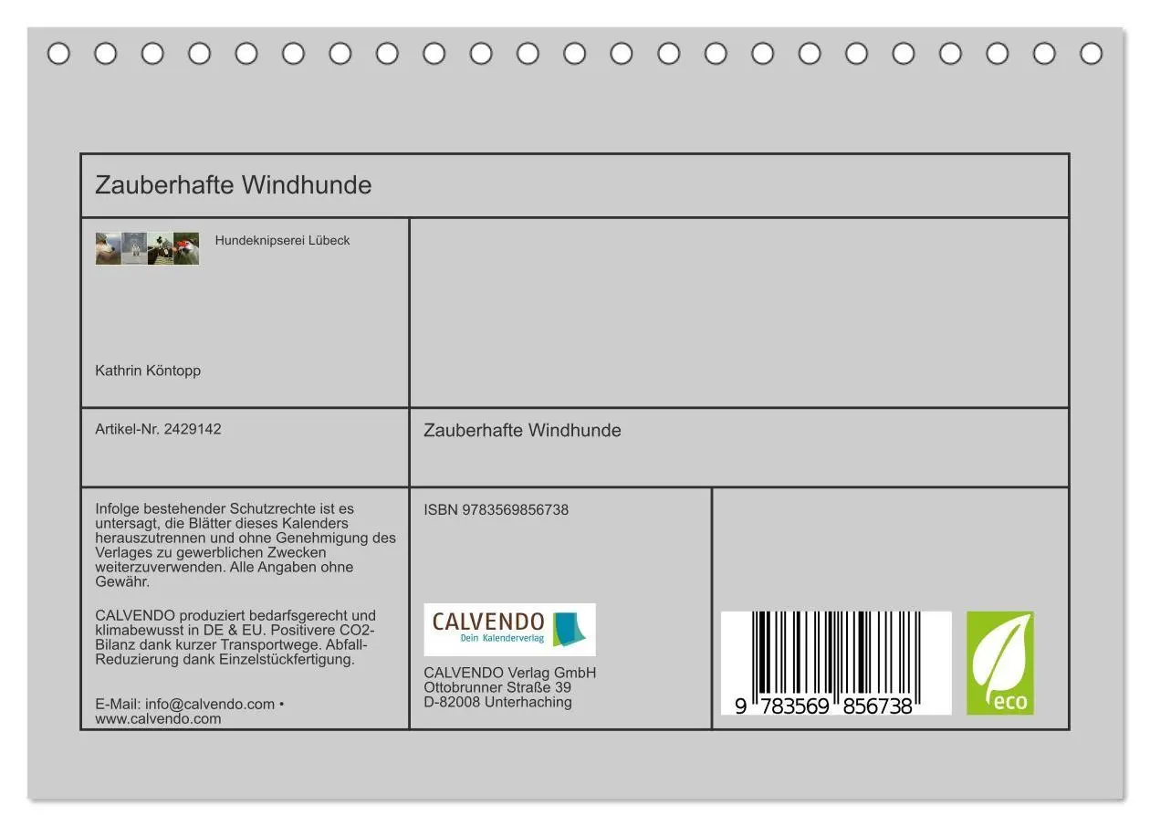 Bild: 9783569856738 | Zauberhafte Windhunde (Tischkalender 2027 DIN A5 quer), CALVENDO...