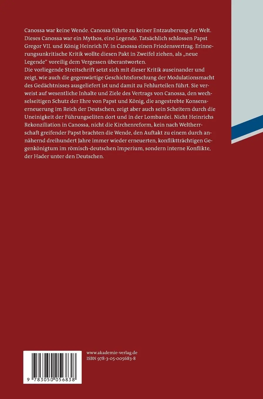 Rückseite: 9783050056838 | Canossa | Entlarvung einer Legende. Eine Streitschrift | Fried | Buch