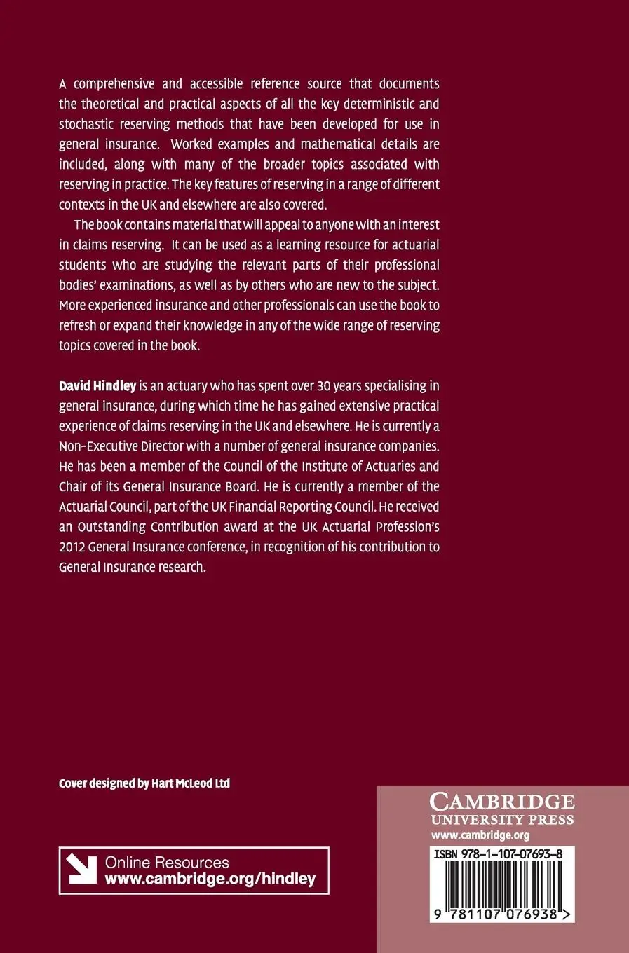 Rückseite: 9781107076938 | Claims Reserving in General Insurance | David Hindley | Buch | 2017