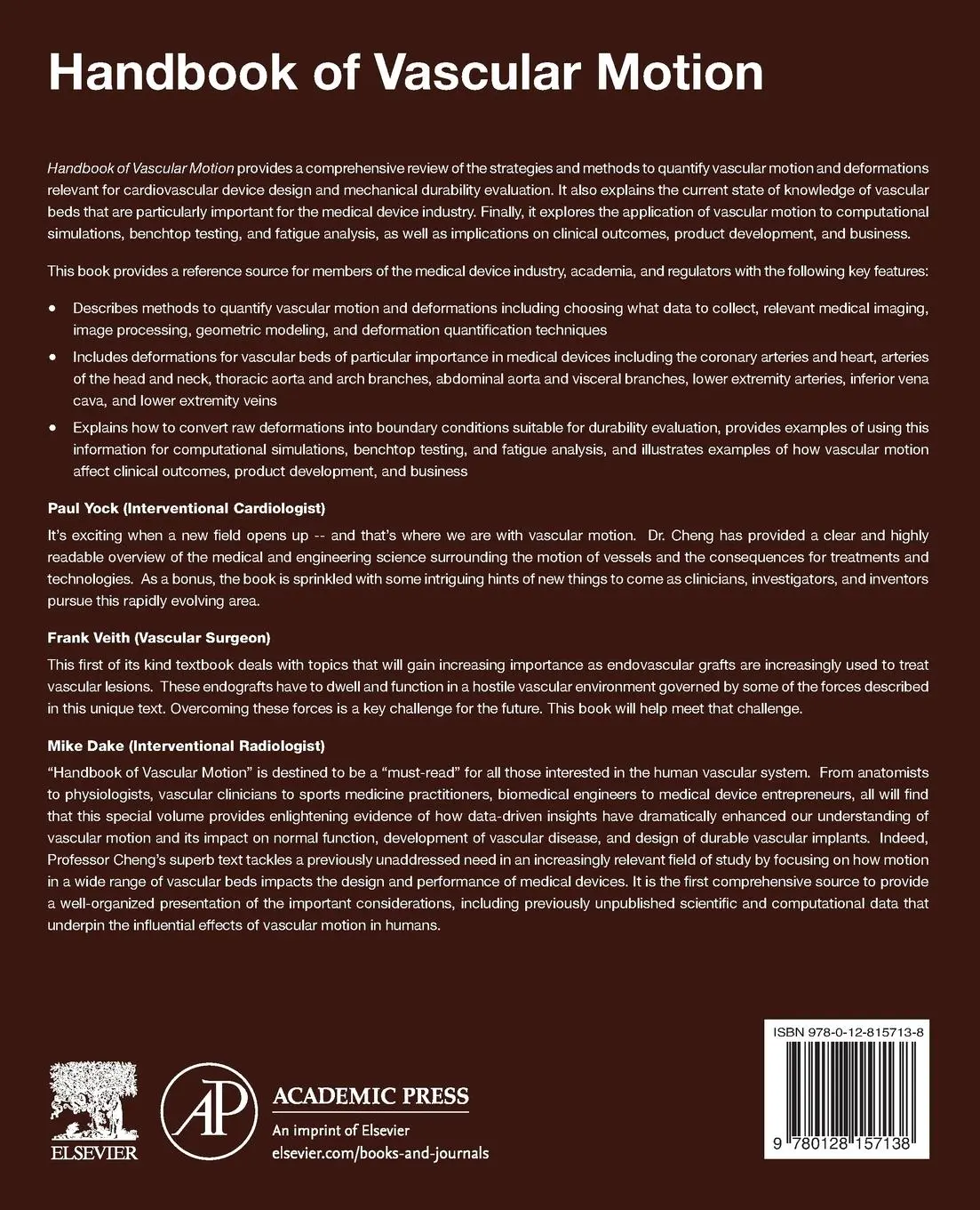 Rückseite: 9780128157138 | Handbook of Vascular Motion | Christopher Cheng | Taschenbuch | 2019