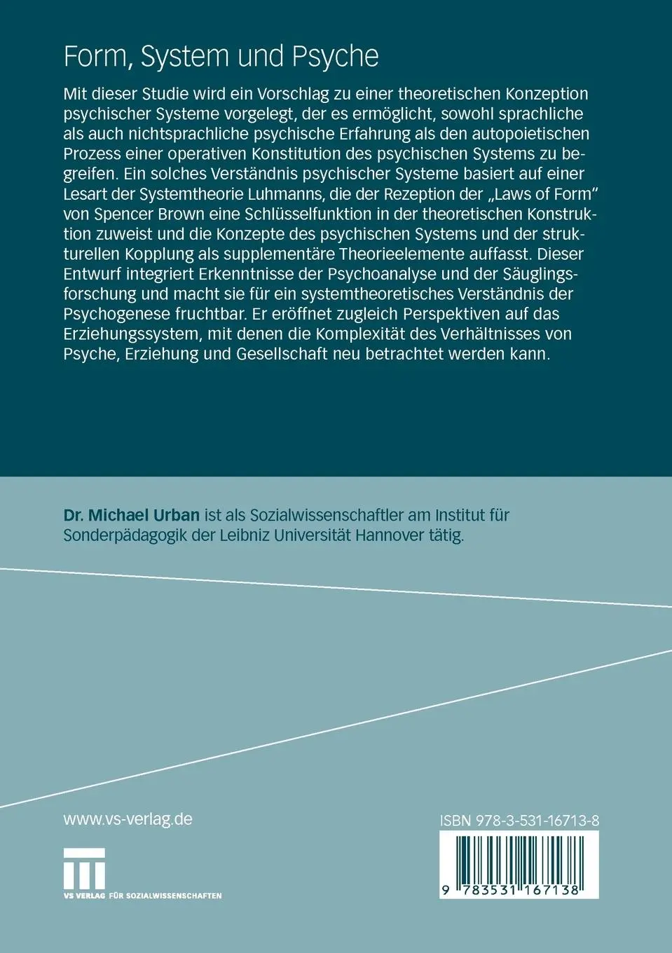 Rückseite: 9783531167138 | Form, System und Psyche | Michael Urban | Taschenbuch | 294 S. | 2009