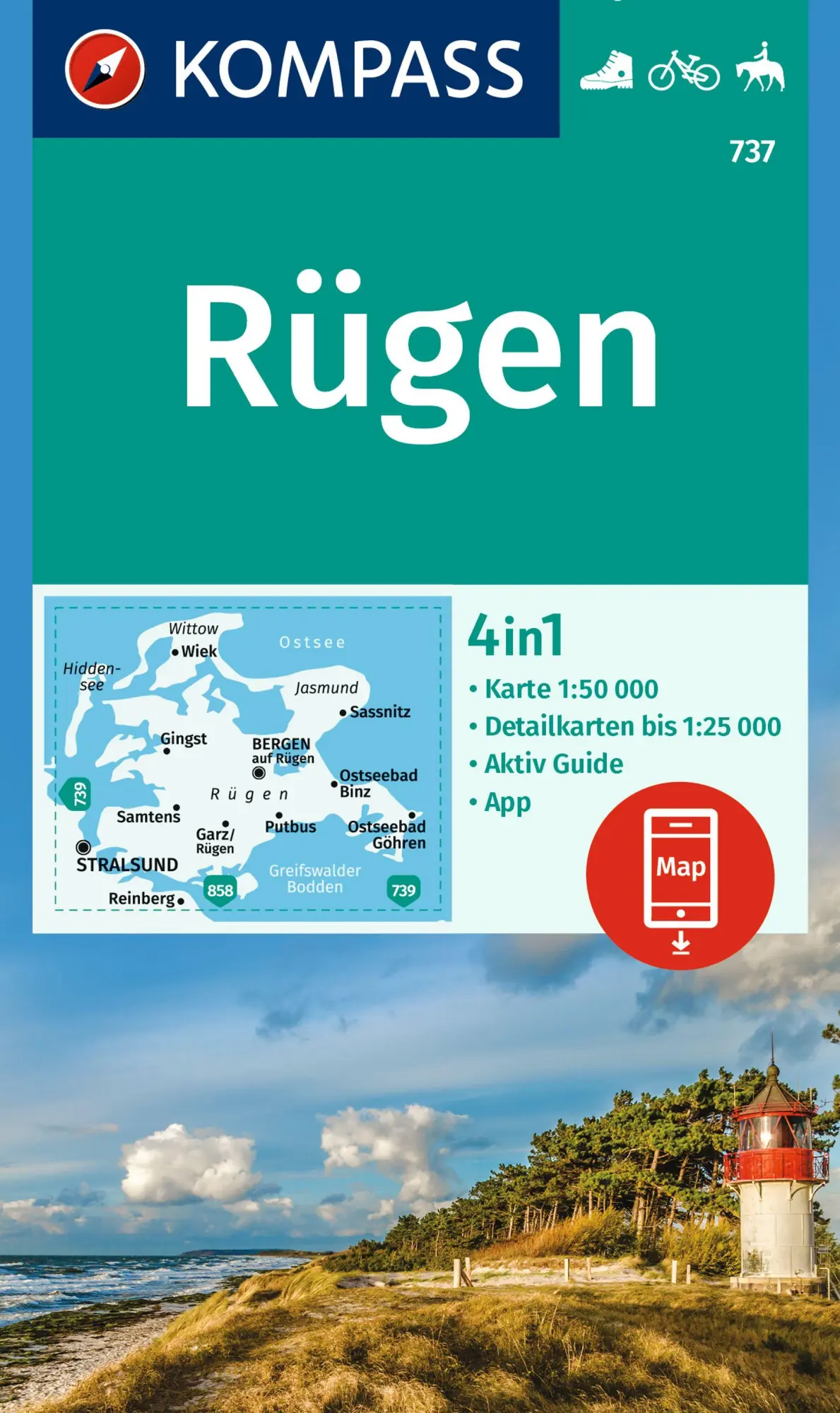 Cover: 9783991217138 | KOMPASS Wanderkarte 737 Rügen 1:50.000 | (Land-)Karte | 2 Bde/Tle