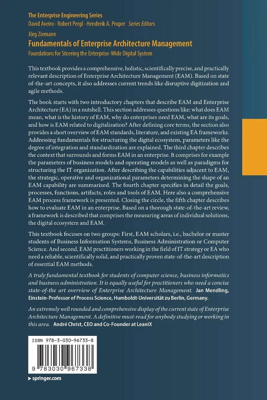 Rückseite: 9783030967338 | Fundamentals of Enterprise Architecture Management | Jörg Ziemann