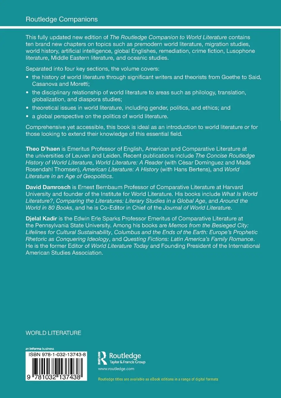 Rückseite: 9781032137438 | The Routledge Companion to World Literature | David Damrosch (u. a.)