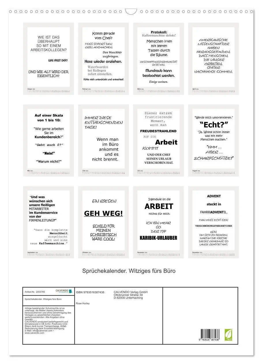 Bild: 9783516387438 | Sprüchekalender. Witziges fürs Büro (Wandkalender 2026 DIN A2...