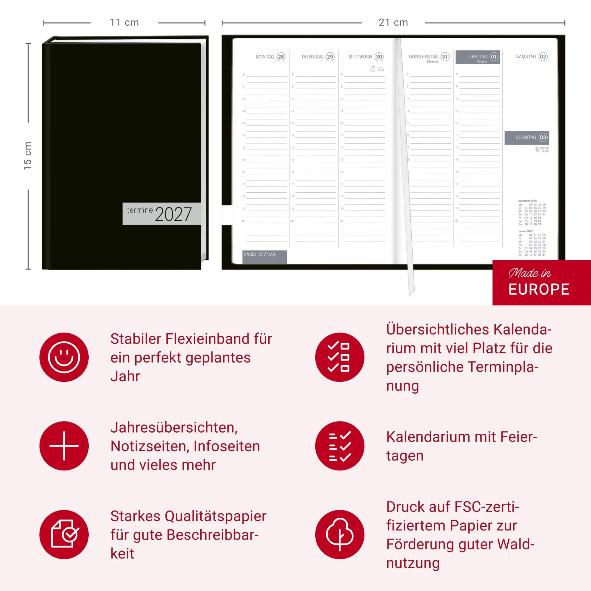 Bild: 9783756417438 | times&amp;more Kalenderbuch schwarz 2027 | Heye | Buch | Bürokalender Heye