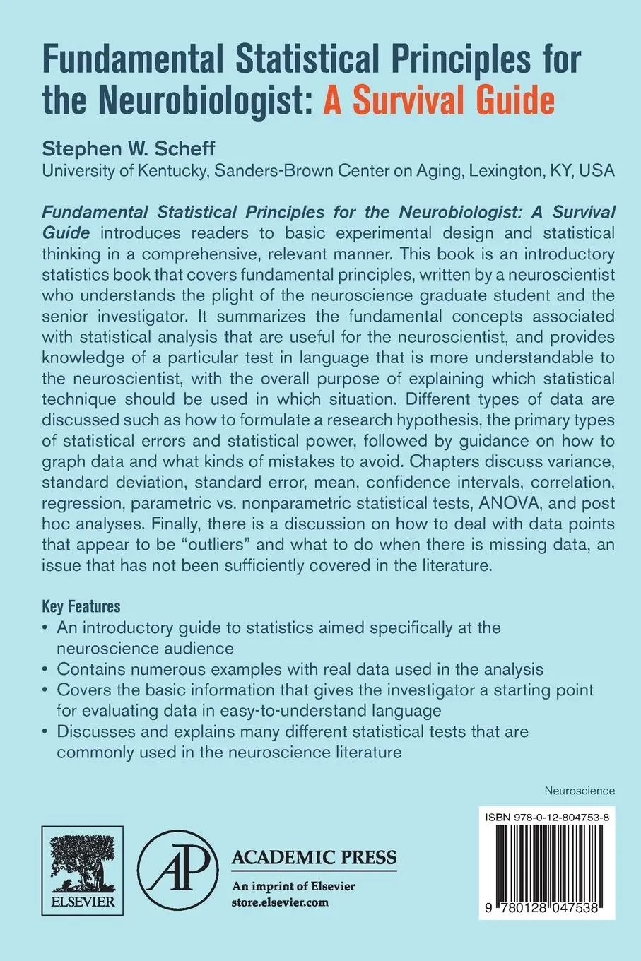 Rückseite: 9780128047538 | Fundamental Statistical Principles for the Neurobiologist | Scheff