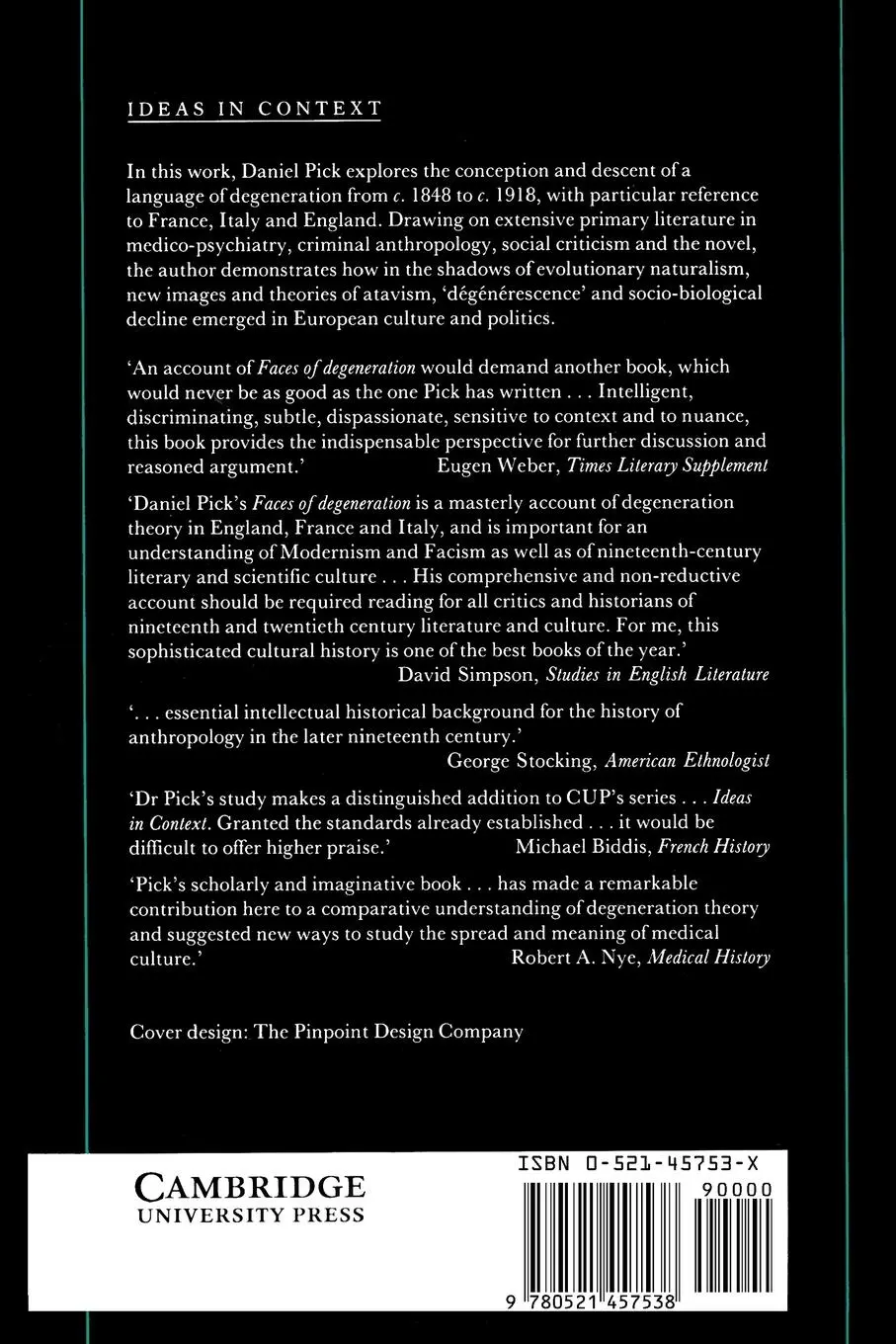 Rückseite: 9780521457538 | Faces of Degeneration | A European Disorder, 1848-1918 | Daniel Pick