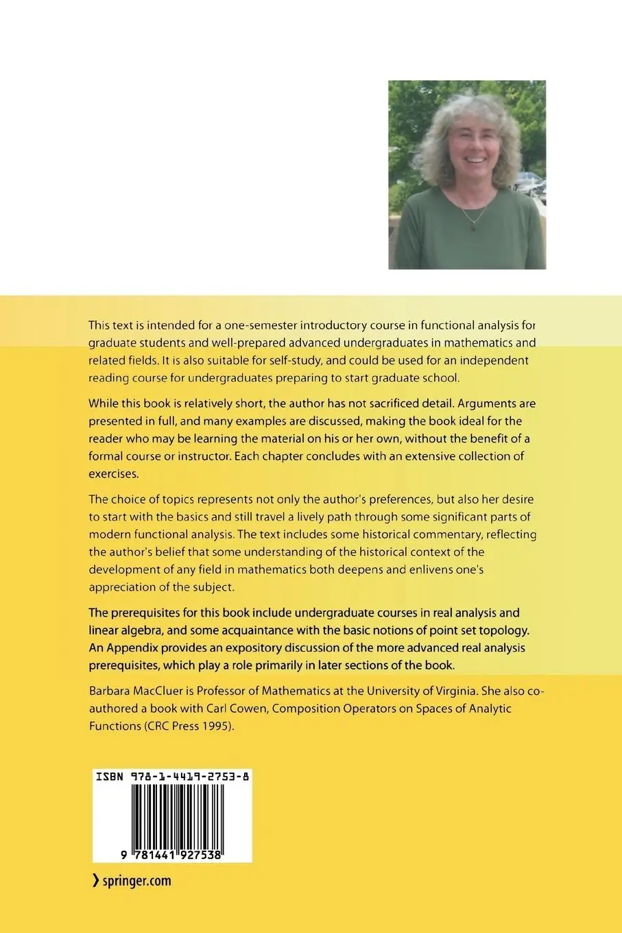 Rückseite: 9781441927538 | Elementary Functional Analysis | Barbara Maccluer | Taschenbuch | x