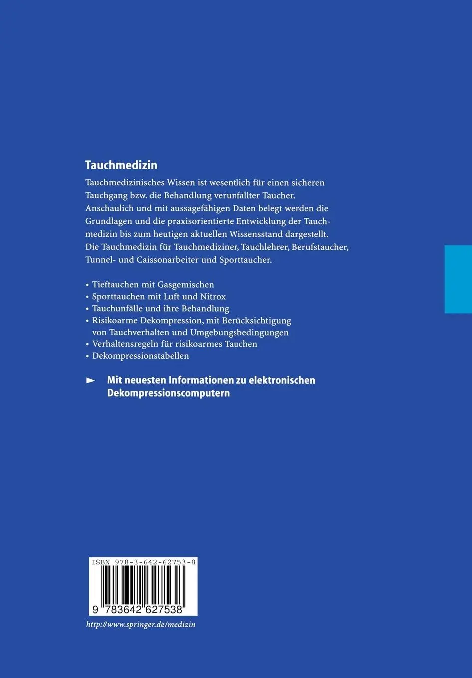 Rückseite: 9783642627538 | Tauchmedizin | A. A. Bühlmann (u. a.) | Taschenbuch | Paperback | 2012