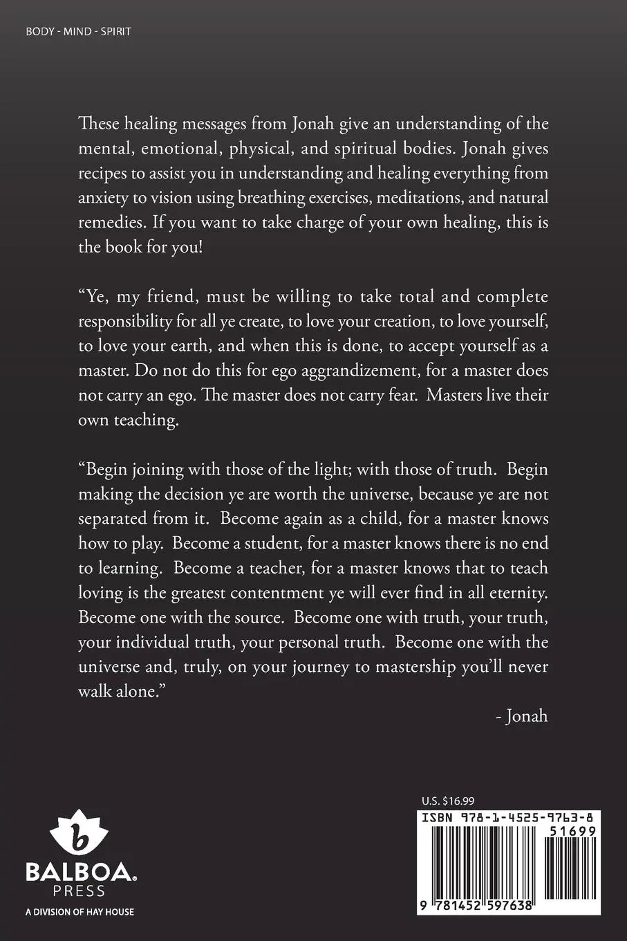 Rückseite: 9781452597638 | The Joy of Self Healing | Healing Messages from Jonah | Taschenbuch