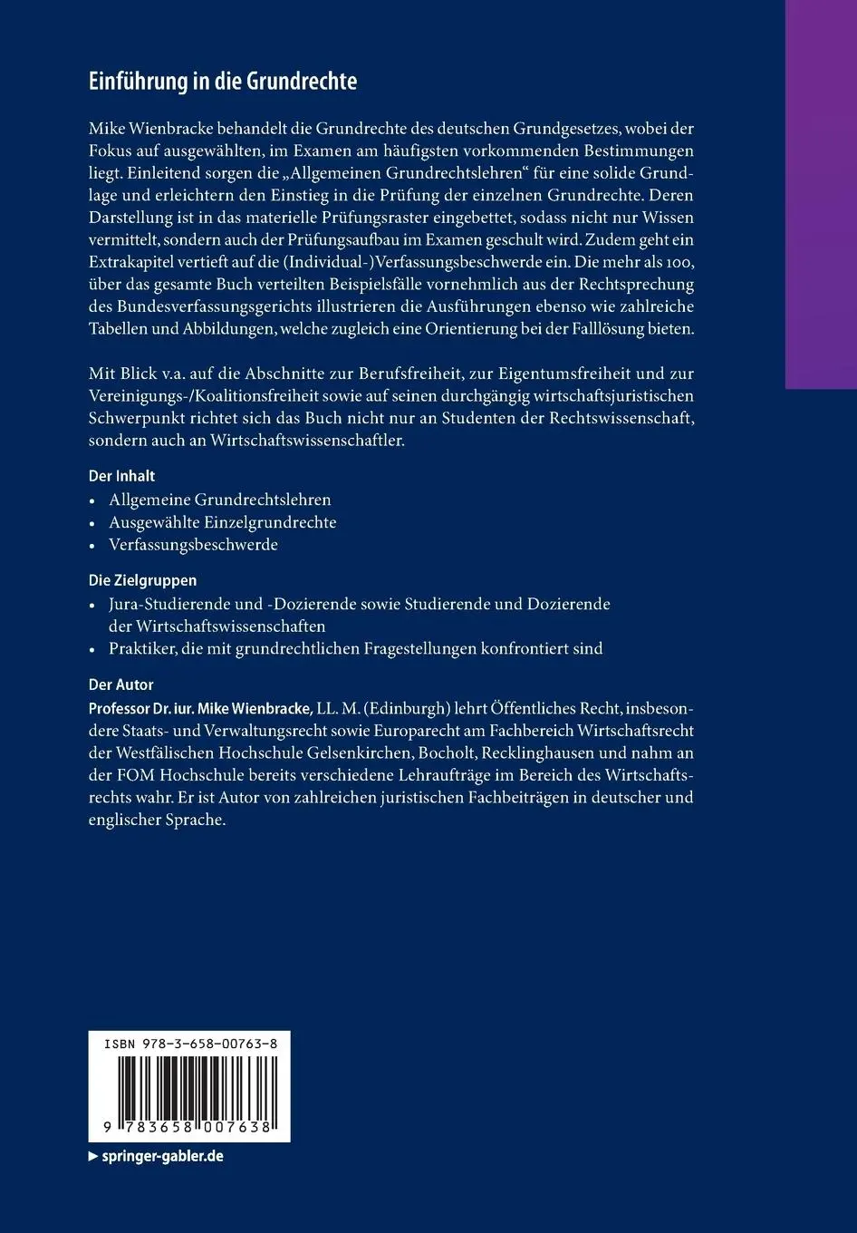 Rückseite: 9783658007638 | Einführung in die Grundrechte | Mike Wienbracke | Taschenbuch | ix