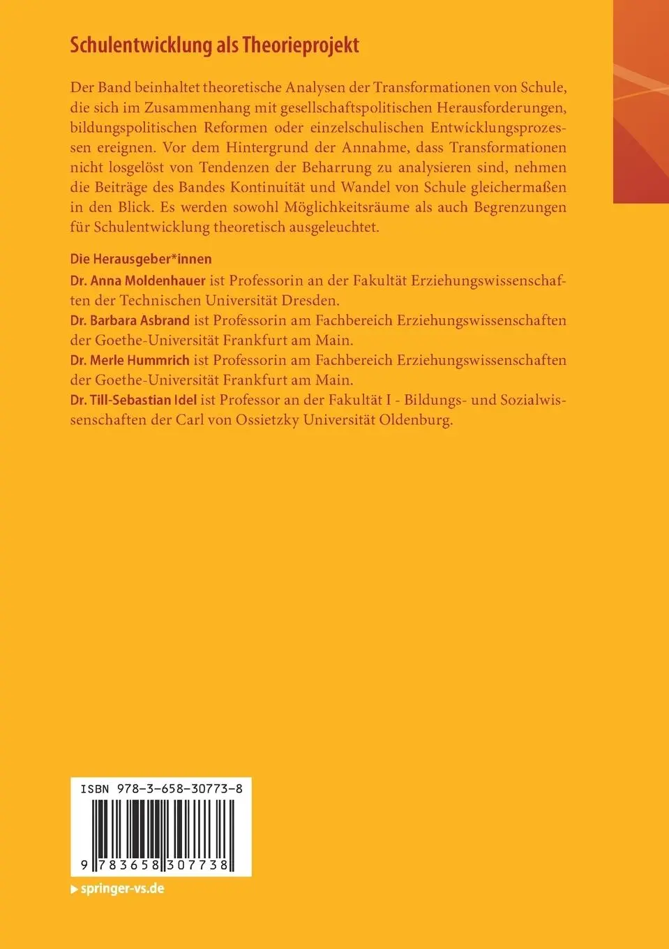 Rückseite: 9783658307738 | Schulentwicklung als Theorieprojekt | Anna Moldenhauer (u. a.) | Buch