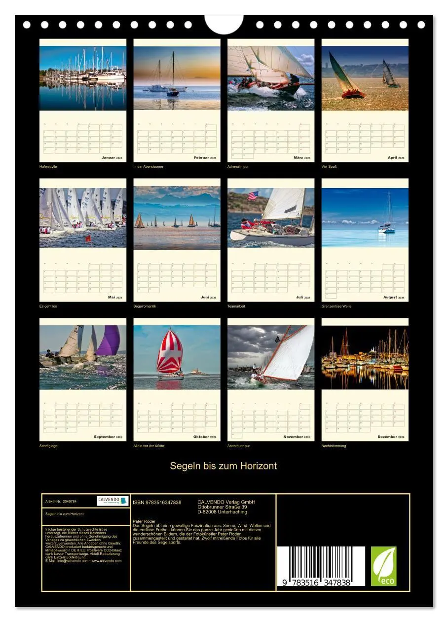 Bild: 9783516347838 | Segeln bis zum Horizont (Wandkalender 2026 DIN A4 hoch), CALVENDO...