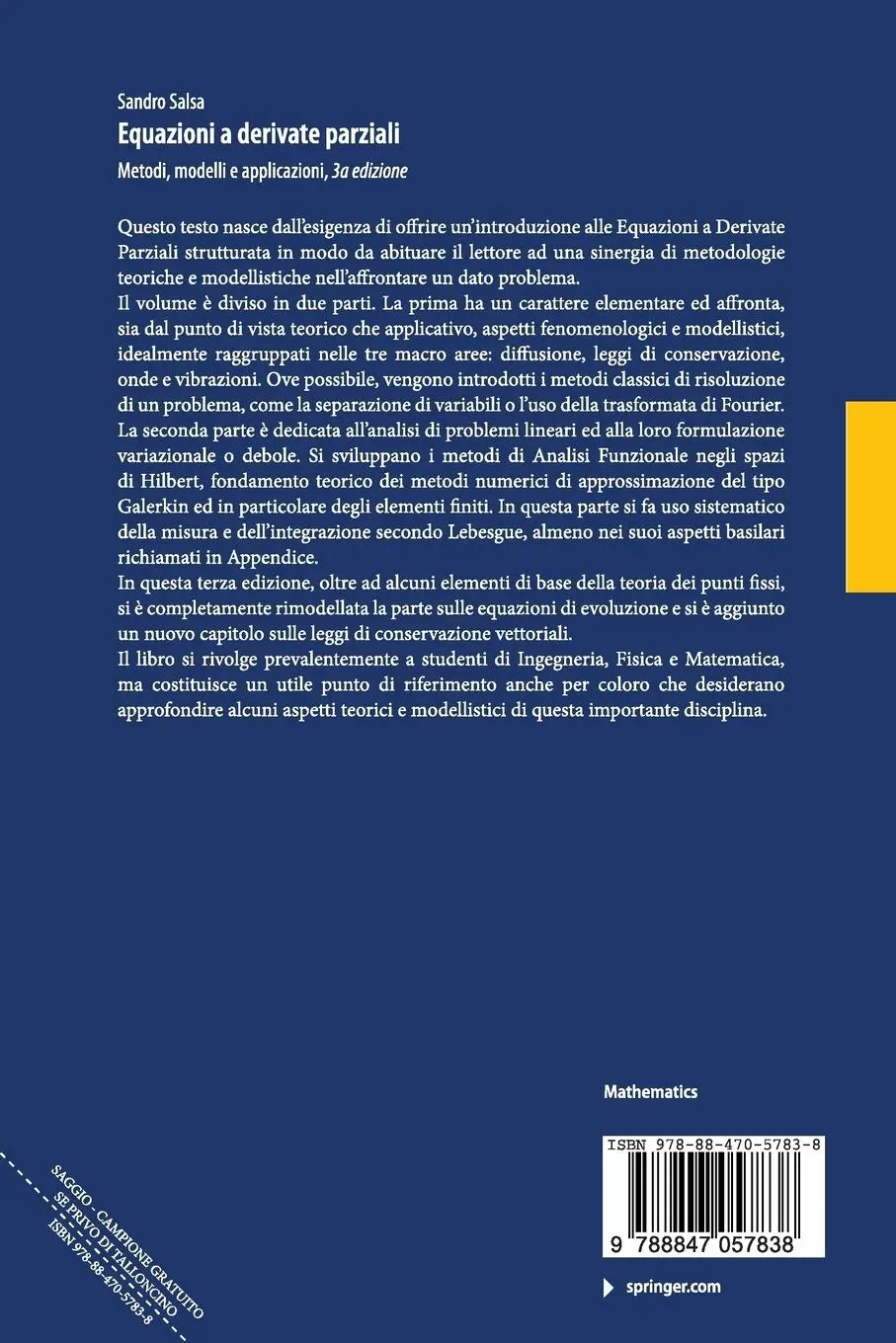 Rückseite: 9788847057838 | Equazioni a derivate parziali | Metodi, modelli e applicazioni | Salsa