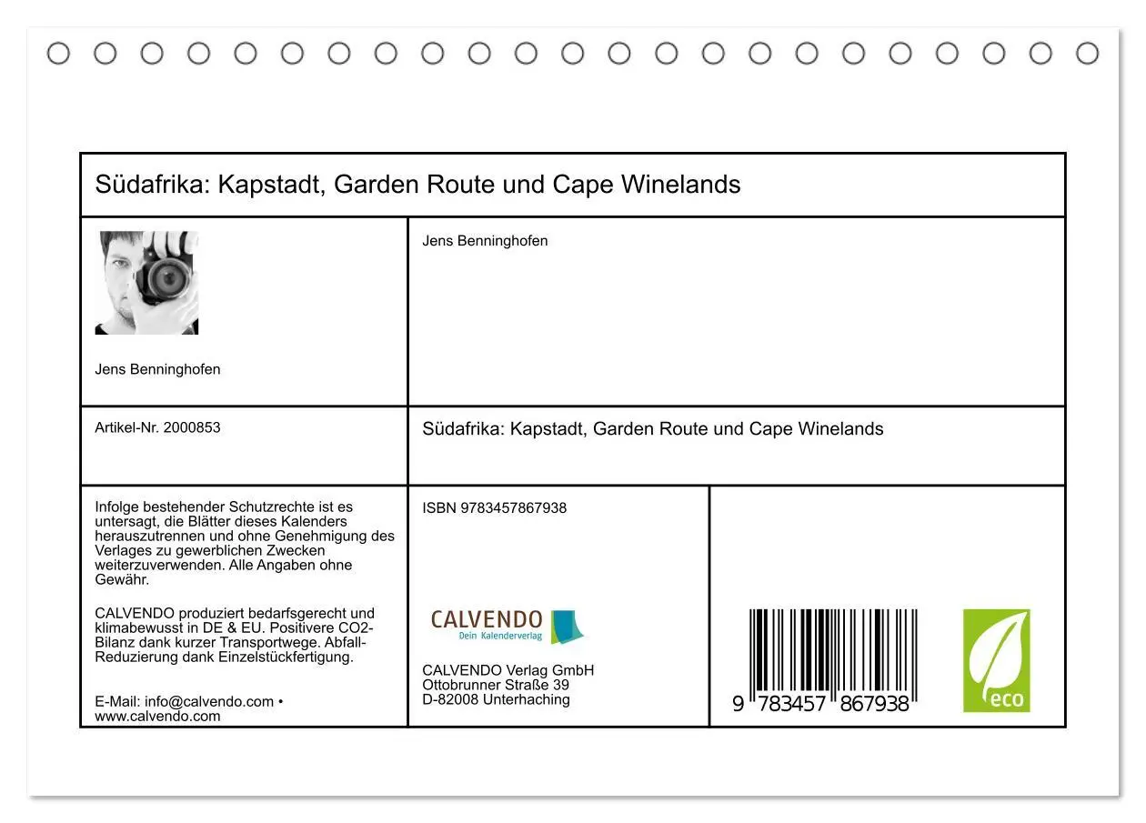 Bild: 9783457867938 | Südafrika: Kapstadt, Garden Route und Cape Winelands (Tischkalender...