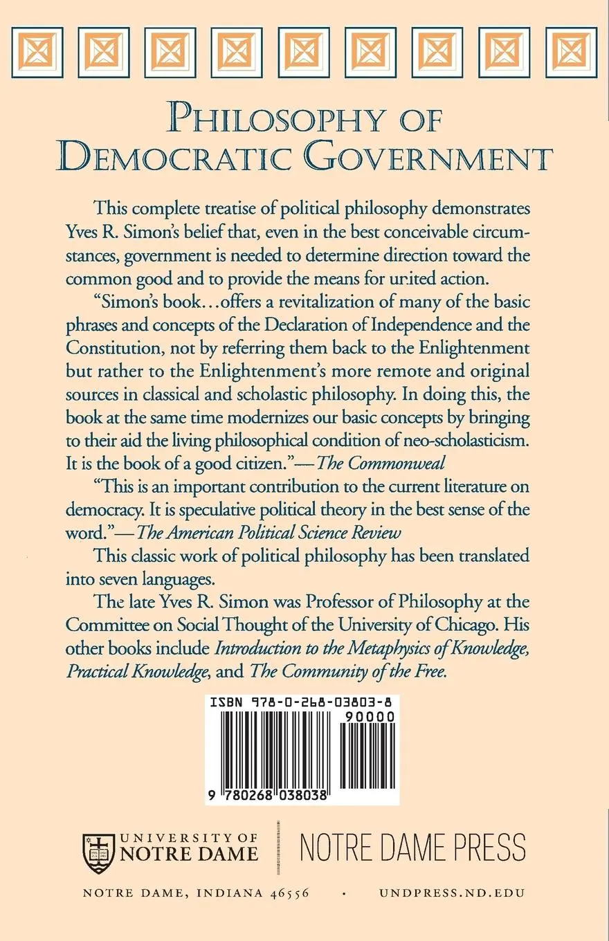 Rückseite: 9780268038038 | Philosophy of Democratic Government | Yves R. Simon | Taschenbuch