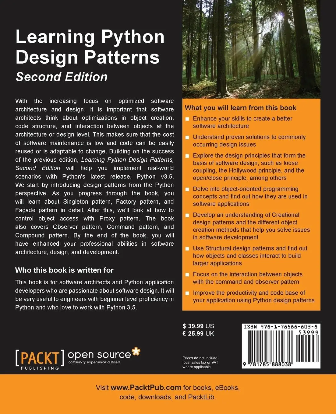 Rückseite: 9781785888038 | Learning Python Design Patterns Second Edition | Chetan Giridhar