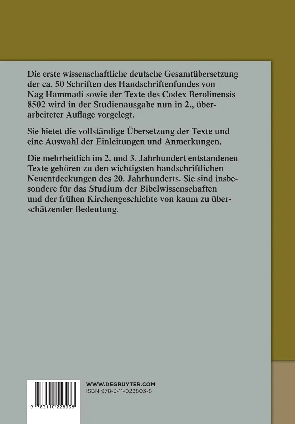 Rückseite: 9783110228038 | Nag Hammadi Deutsch | Hans-Martin Schenke (u. a.) | Taschenbuch | 2010