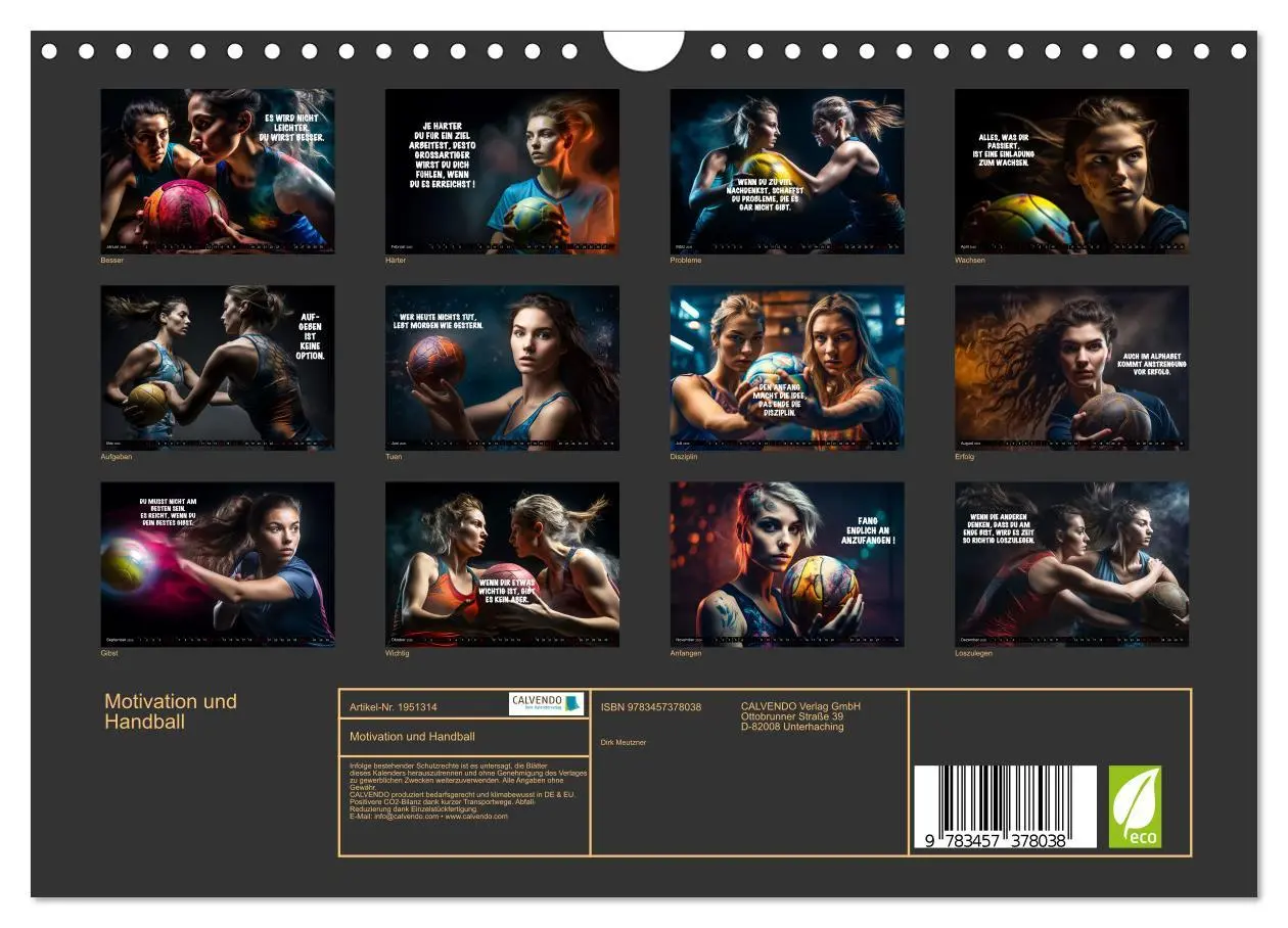 Bild: 9783457378038 | Motivation und Handball (Wandkalender 2026 DIN A4 quer), CALVENDO...