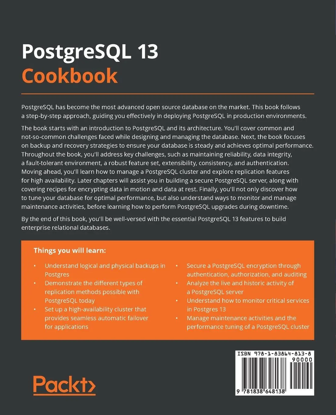 Rückseite: 9781838648138 | PostgreSQL 13 Cookbook | Vallarapu Naga Avinash Kumar | Taschenbuch