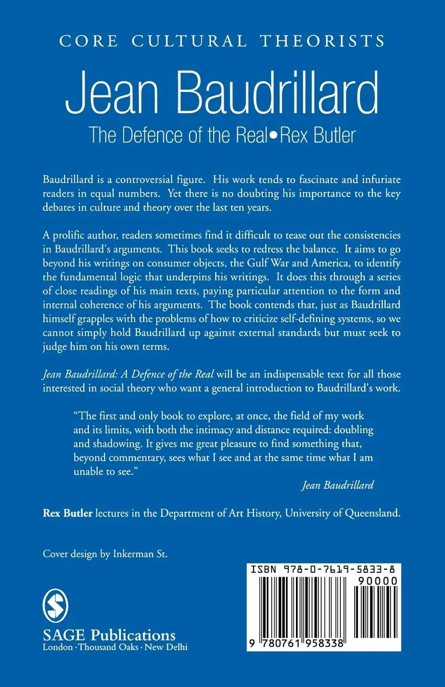 Rückseite: 9780761958338 | Jean Baudrillard | The Defence of the Real | Rex Butler | Taschenbuch