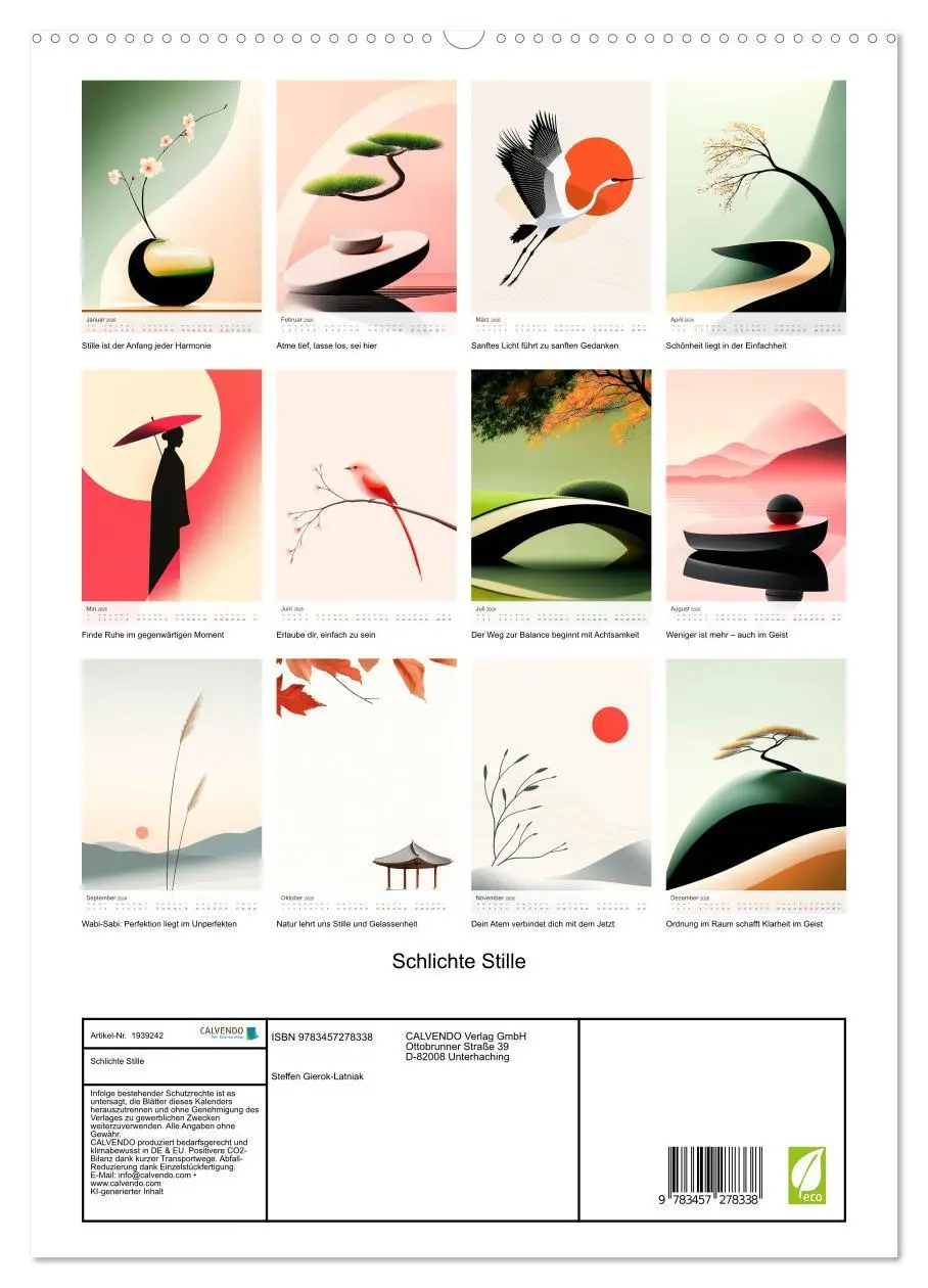 Bild: 9783457278338 | Schlichte Stille (hochwertiger Premium Wandkalender 2026 DIN A2...