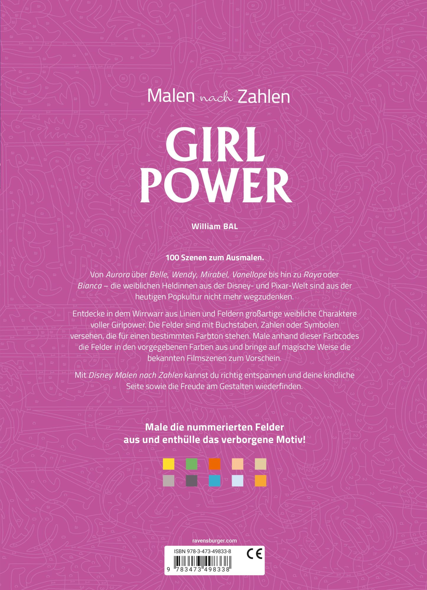 Rückseite: 9783473498338 | Disney - Malen nach Zahlen: Girl Power | Rina Gregor | Taschenbuch