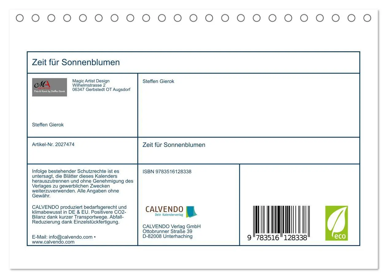 Bild: 9783516128338 | Zeit für Sonnenblumen (Tischkalender 2026 DIN A5 quer), CALVENDO...